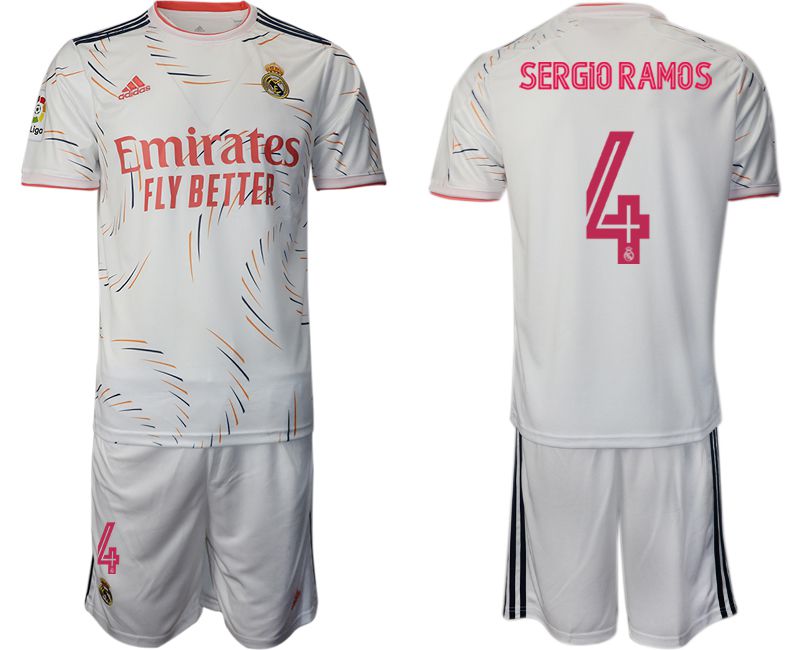 Men 2021-2022 Club Real Madrid home white #4 Adidas Soccer Jersey